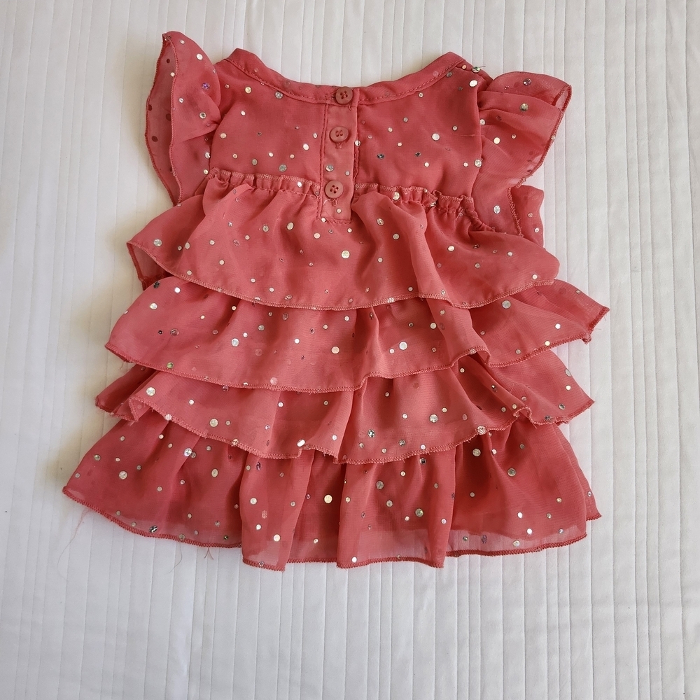 Pink Ruffled Baby Dress with Silver Polka Dots - Picture 2 of 3